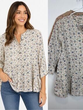 Inked & Faded Floral Peplum Blouse Bundle (2) Cottagecore Boho Tops XL Tiered